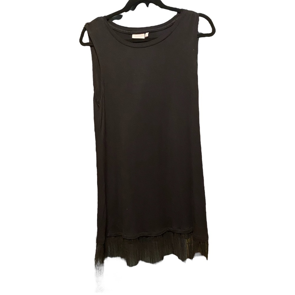 Logo Black, Knit Tank with Lace Ruffle Hem.  Size Medium